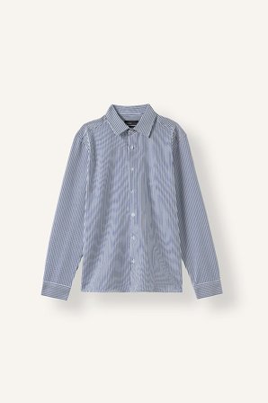 DeFacto Modern Fit Polo Yaka Çizgili Kırışık Dokulu Uzun Kollu Gömlek D6003AX26AUWT34