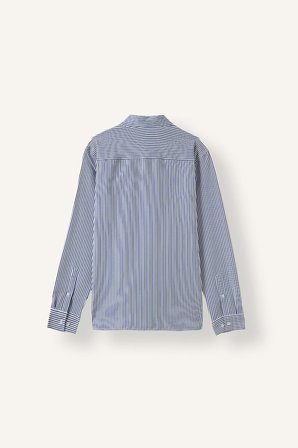DeFacto Modern Fit Polo Yaka Çizgili Kırışık Dokulu Uzun Kollu Gömlek D6003AX26AUWT34