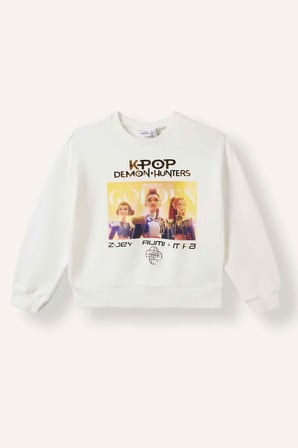 Kpop - Demon Hunters Relax Fit Baskılı Bisiklet Yaka Sweatshirt Kız Çocuk