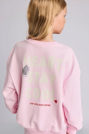 Relax Fit Bisiklet Yaka Sırt Baskılı Sweatshirt Kız Çocuk