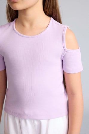 DeFacto Bisiklet Yaka Fitilli Kaşkorse Kısa Kollu Tişört Kız Çocuk H7241A826SMPR143
