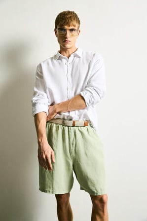 DeFacto %100 Keten Premium Baggy Fit Nane Yeşili Bermuda Şort G0854AX26SMGN1180