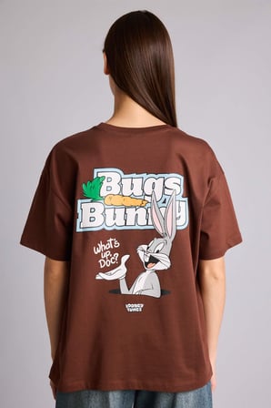 Looney Tunes Oversıze Bisiklet Yaka Baskılı Kısa Kollu Tişört