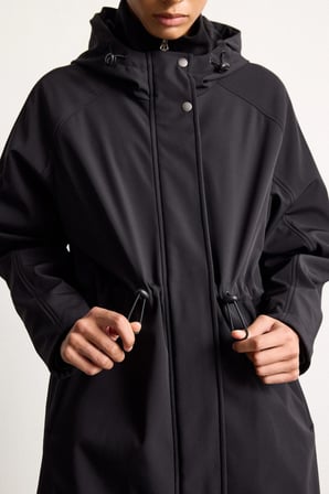Regular Fit Beli Büzgülü Kapüşonlu Softshell Parka