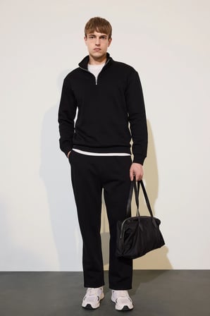 Regular Fit Dik Yaka Yarım Fermuarlı Basic Sweatshirt