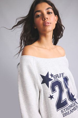 DeFacto Oversize Kesik Kayık Yaka Baskılı Sweatshirt I0213AX26WNGR110
