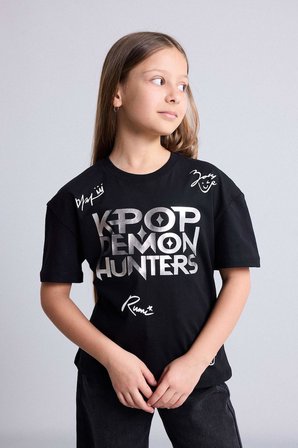 DeFacto Kpop - Demon Hunters Relax Fıt Bisiklet Yaka Kısa Kollu Tişört Kız Çocuk H7317A826SMBK81