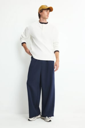Boxy Fıt Bisiklet Yaka Baskılı Waffle Sweatshirt