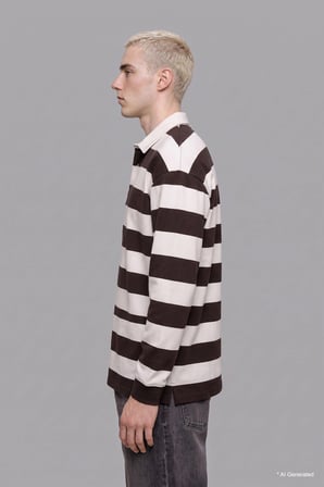 Defacto E8440AXBN337 Kahve Boxy Fıt Polo Yaka Çizgili Waffle Sweatshirt