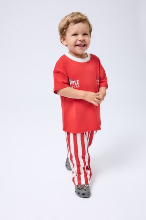 DeFacto %100 Pamuk Regular Fit Çizgili Beli Lastikli Kalın Kumaş Pantolon Erkek Bebek I6530A526HSRD172