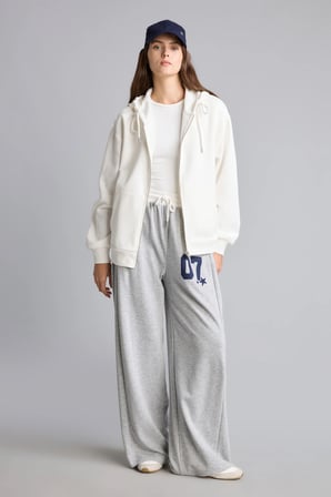 Wıde Leg Baskılı Kalın Sweatshirt Kumaşı Pantolon
