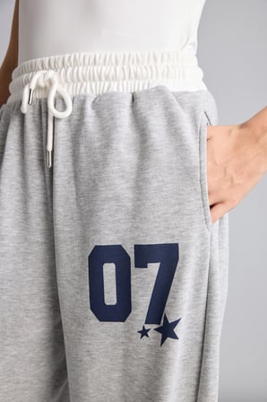 Wıde Leg Baskılı Kalın Sweatshirt Kumaşı Pantolon