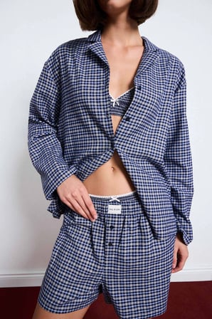 Regular Fit Uzun Kollu Kareli Şortlu 2'li Flanel Takım