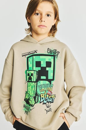 Minecraft Bisiklet Yaka İçi Yumuşak Tüylü Baskılı Sweatshirt Erkek Çocuk