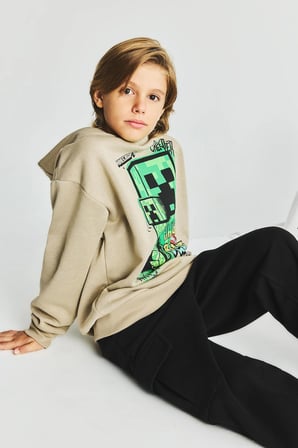 Minecraft Bisiklet Yaka İçi Yumuşak Tüylü Baskılı Sweatshirt Erkek Çocuk