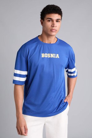 DeFacto Boxy Fıt Bisiklet Yaka Bosnia Baskılı Kısa Kollu Mavi Tişört I1070AX26HSBE333