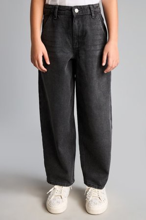 %100 Pamuk Baggy Fıt Jean Pantolon Kız Çocuk