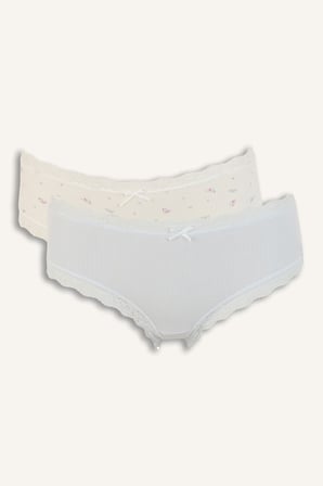 Dantel ve Fiyonk Detaylı Ribana 2'li Slip Külot