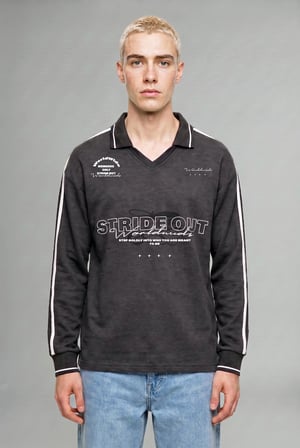 Boxy Fıt Polo Yaka Baskılı Sweatshirt