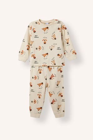 DeFacto %100 Pamuk Uzun Kollu Bisiklet Yaka Üst Jogger Alt Hayvan Baskılı 2'li Pijama Takımı Erkek Bebek H6537A526AUBG734
