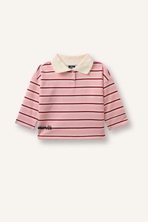 Disney Mickey & Minnie Polo Yaka Çizgili Sweatshirt Kız Bebek
