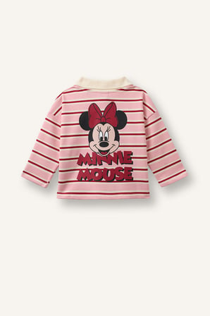 Disney Mickey & Minnie Polo Yaka Çizgili Sweatshirt Kız Bebek