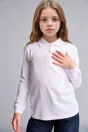 DeFacto %100 Pamuk Regular Fıt Basic Pike Uzun Kollu Polo Beyaz Tişört Kız Çocuk J0010A626AUWT34