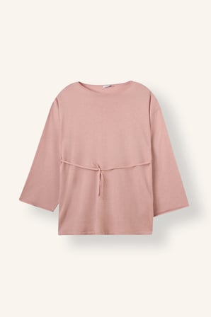 Beli Bağcıklı Kayık Yaka Triko Tunik