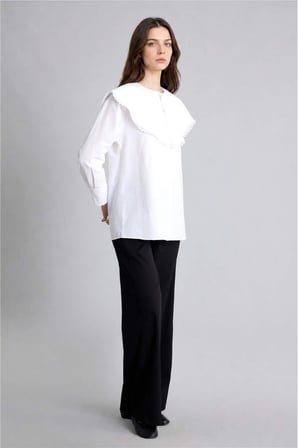 DeFacto Regular Fıt Poplin Uzun Kollu Ecru Tunik H7641AX26SMER105