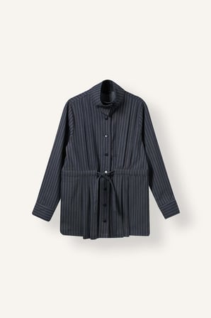 Regular Fit Çizgili Beli Bağcıklı Jean Görünümlü Tunik