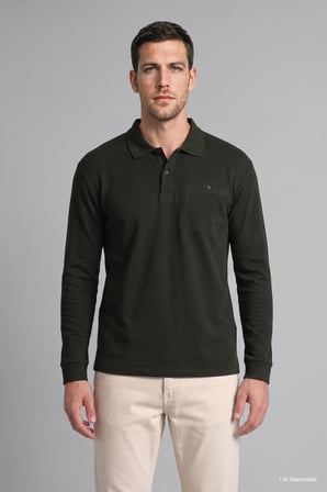 Regular Fit Düğmeli Polo Yaka Basic Sweatshirt