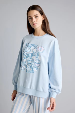 Regular Fit Uzun Kollu Baskılı Üst Çizgili Alt Pijama Takımı