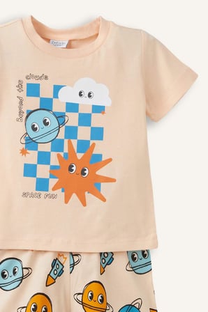 DeFacto %100 Pamuk Hayvan Baskılı 2'li Somon Pijama Takımı Erkek Bebek H5392A526HSOG614