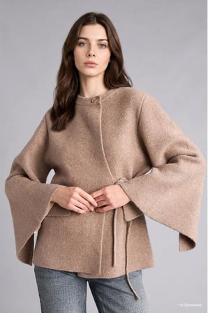 Relaxed Fit Bisiklet Yaka Geniş Kollu Bağcıklı Yün Karışımlı Triko Basic Kazak