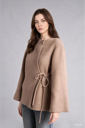 Relaxed Fit Bisiklet Yaka Geniş Kollu Bağcıklı Yün Karışımlı Triko Basic Kazak