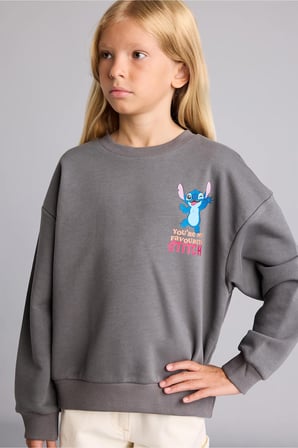 Dısney Lılo & Stıtch Relax Fıt Bisiklet Yaka Sweatshirt Kız Çocuk