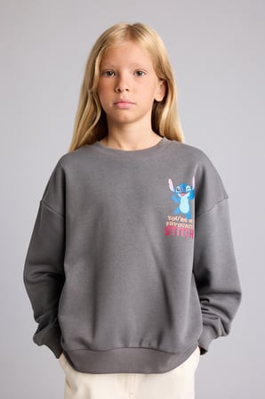 Dısney Lılo & Stıtch Relax Fıt Bisiklet Yaka Sweatshirt Kız Çocuk