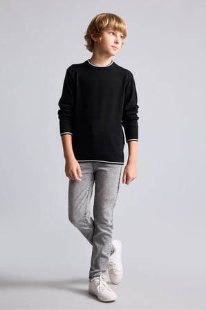 DeFacto Regular Fit Şerit Detaylı Bisiklet Yaka Triko Kazak Erkek Çocuk I3186A826WNBK81