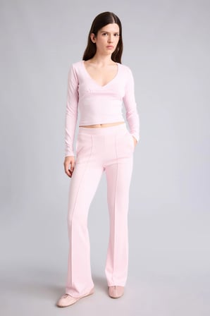 Flare Fit Elastik Bağlamalı Bel Modal Pantolon