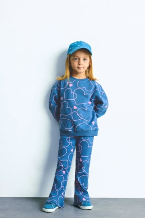 DeFacto Kalp Desenli Bisiklet Yaka Sweatshirt Esnek Belli İspanyol Paça Alt 2'li Takım Kız Bebek I3663A526WNBE341