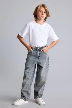 Barrel Fit Standart Paça Yıkamalı Jean Pantolon Erkek Çocuk