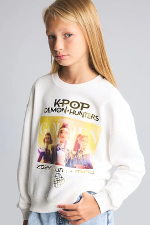 Kpop - Demon Hunters Relax Fıt Bisiklet Yaka Sweatshirt Kız Çocuk