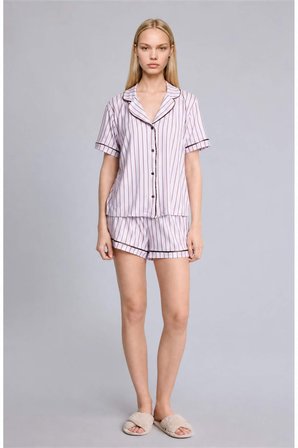 DeFacto Ultra Yumuşak Regular Fıt Kısa Kollu 2'li Softshell Açık Leylak Pijama Takımı H5043AX26AUPR336