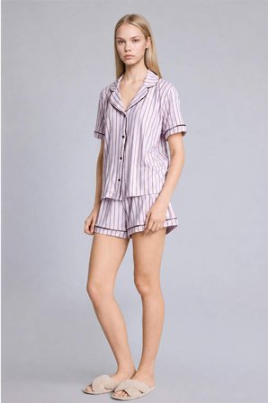 DeFacto Ultra Yumuşak Regular Fıt Kısa Kollu 2'li Softshell Açık Leylak Pijama Takımı H5043AX26AUPR336