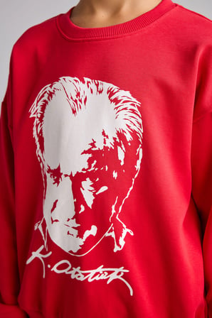 Atatürk Baskılı Bisiklet Yaka Sweatshirt Erkek Çocuk