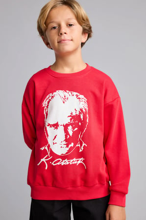 Atatürk Baskılı Bisiklet Yaka Sweatshirt Erkek Çocuk
