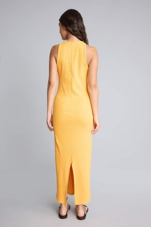 Bodycon Vücudu Saran Halter Yaka Ribana Kolsuz Açık Mavi Maxi Elbise