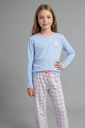 Uzun Kollu Kalp Baskılı Kareli Alt 2'li Pijama Takımı Kız Çocuk