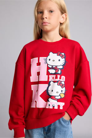 Hello Kitty	 Relax Fıt Bisiklet Yaka Sweatshirt Kız Çocuk