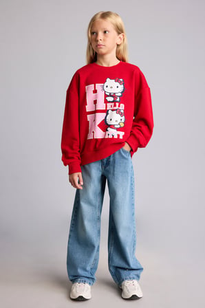 Hello Kitty	 Relax Fıt Bisiklet Yaka Sweatshirt Kız Çocuk